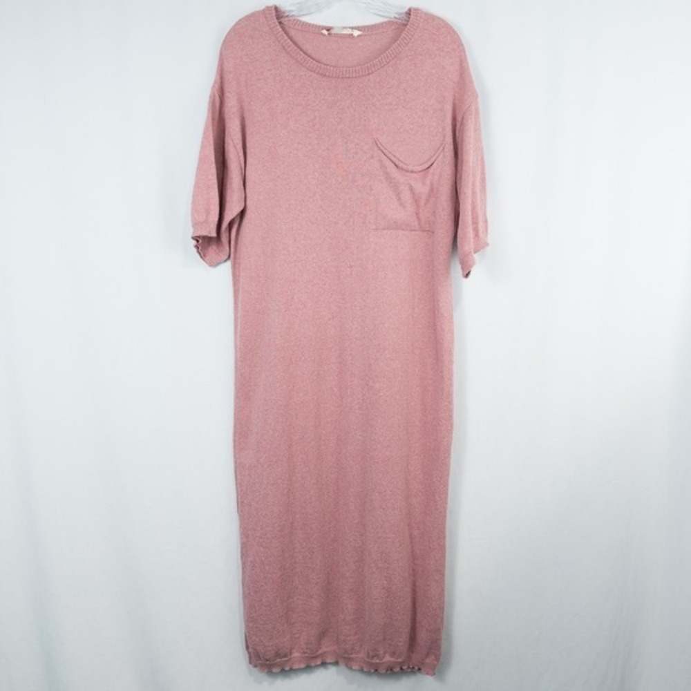 Free People‎ Beach Linen Blend Knit Midi Dress Small Pink Oversized Lagenlook